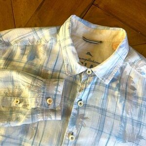 TOMMY BAHAMA Men’s Linen Long Sleeve Shirt Tropical Palm Trees Relax Vacation L